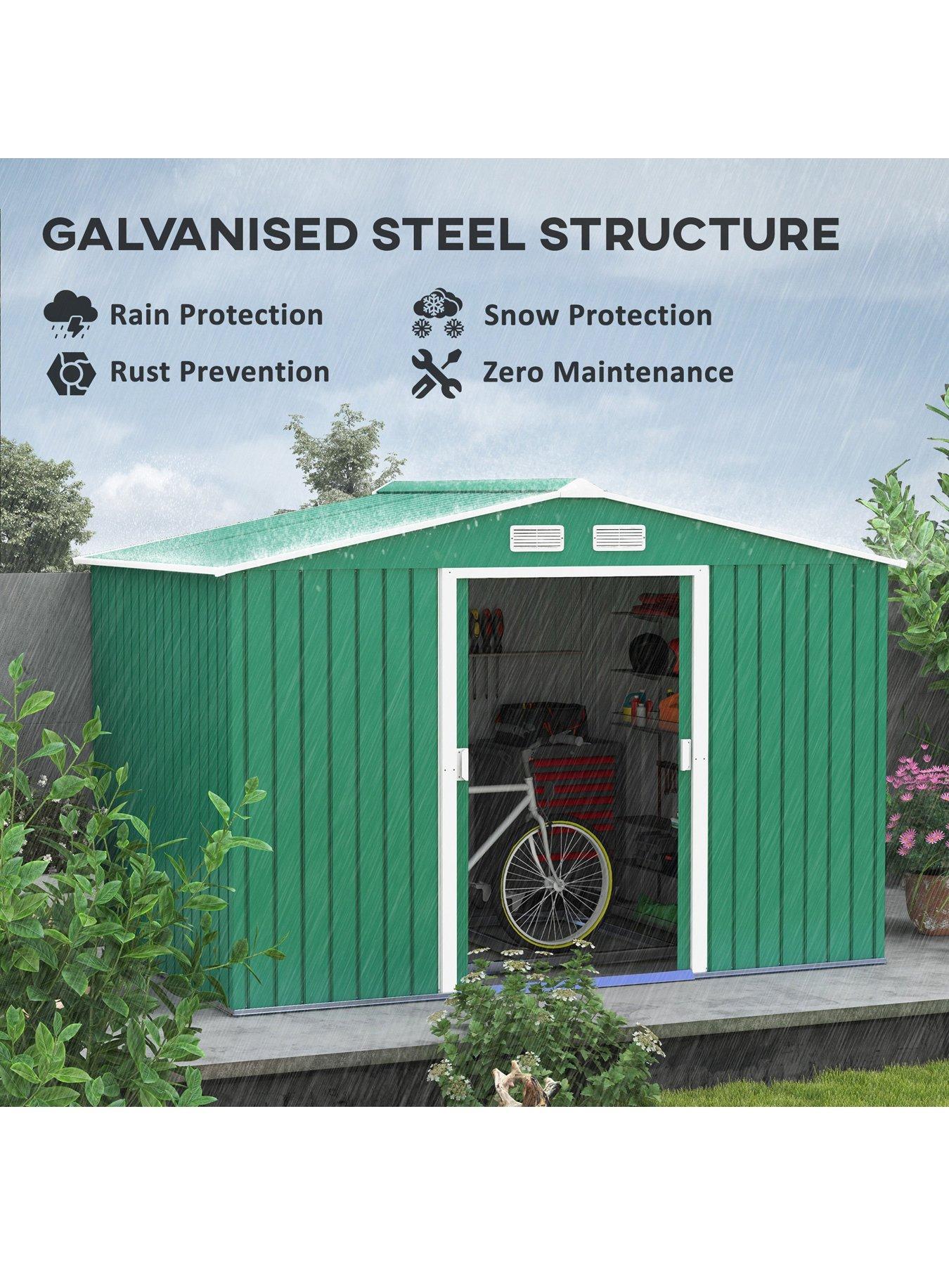  image of outsunny-9-x-6ft-garden-shed-storage-with-sliding-doors-metal-tool-house-green