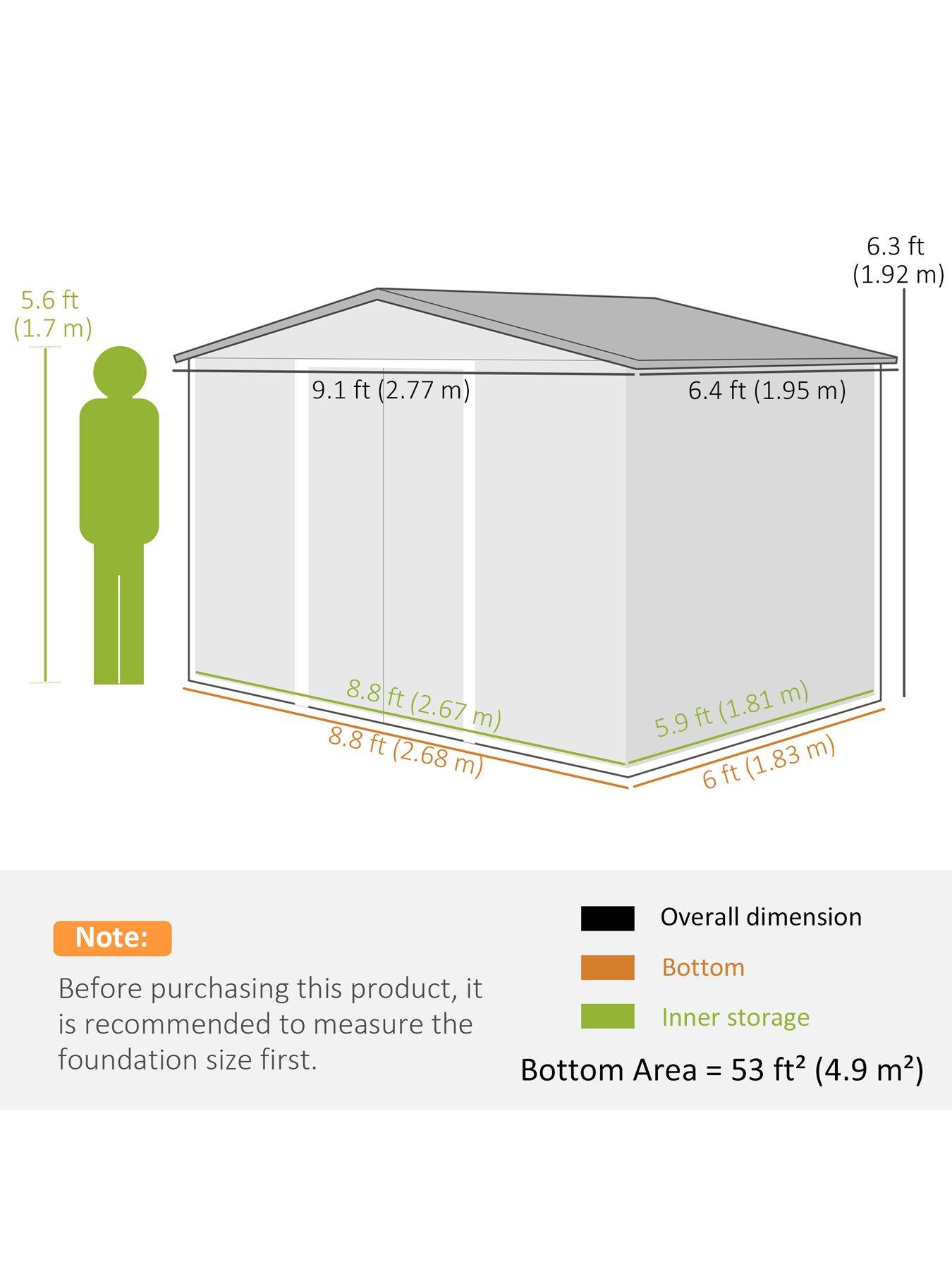  image of outsunny-9-x-6ft-garden-shed-storage-with-sliding-doors-metal-tool-house-green