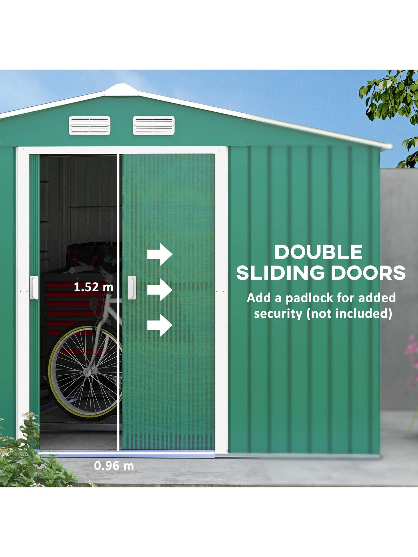  image of outsunny-9-x-6ft-garden-shed-storage-with-sliding-doors-metal-tool-house-green