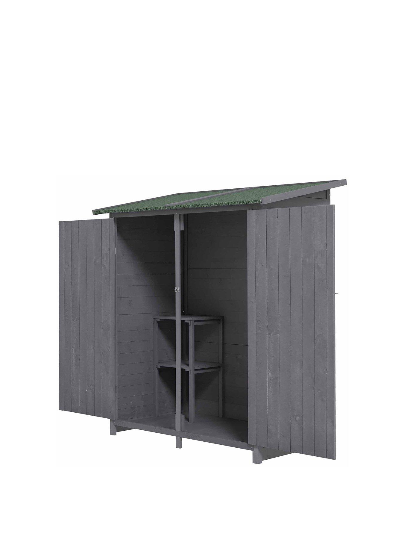 undefined Garden Wood Storage Shed w/ Storage Table, Asphalt Roof, 139x75x160cm, Grey