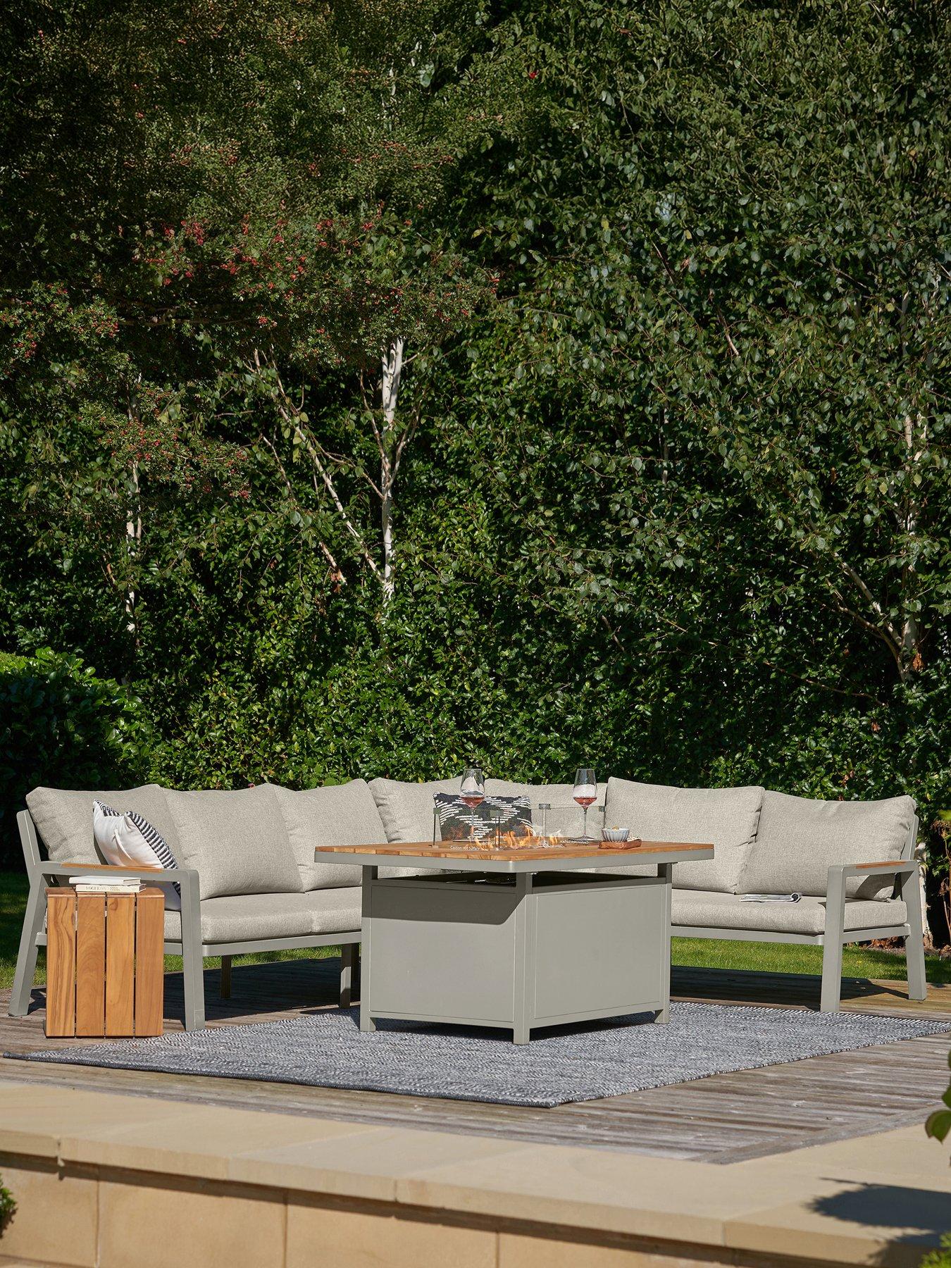 undefined Stockholm Limestone Outdoor Corner Seating Set including Fire Pit Table