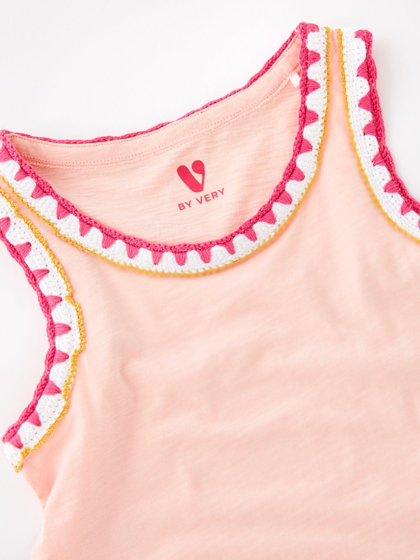  image of v-by-very-girls-stitch-edge-t-shirt-and-short-set-multi