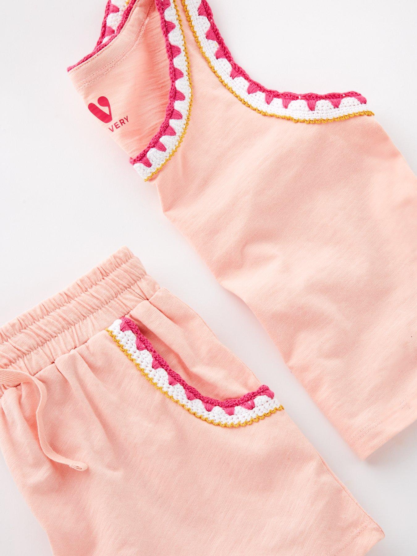  image of v-by-very-girls-stitch-edge-t-shirt-and-short-set-multi
