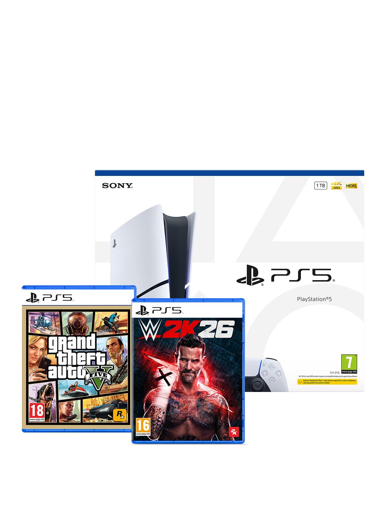 PlayStation 5 Disc Console – 1TB with WWE 2K26  &  Grand Theft Auto V