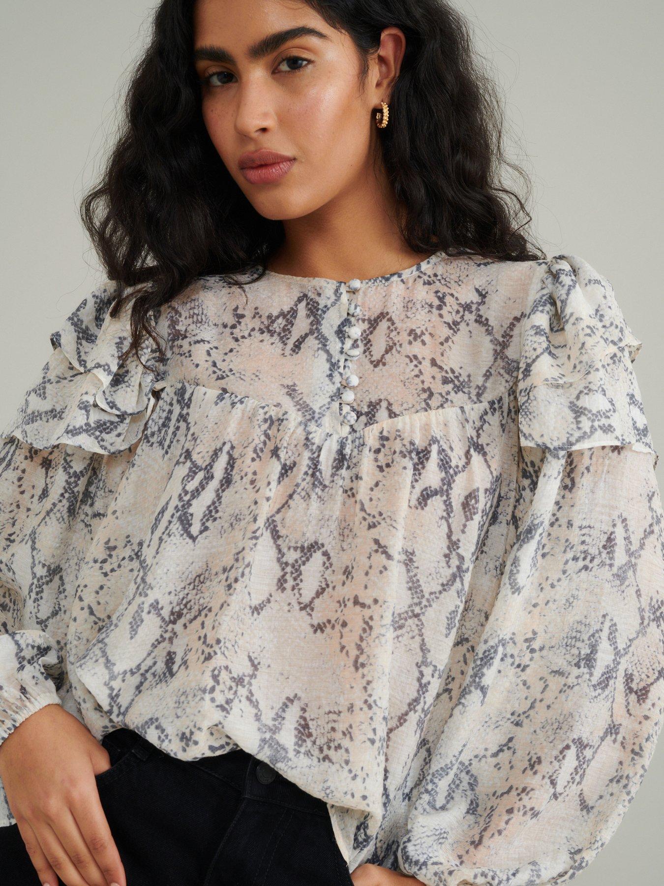 undefined Tilda Snake Print Top - White