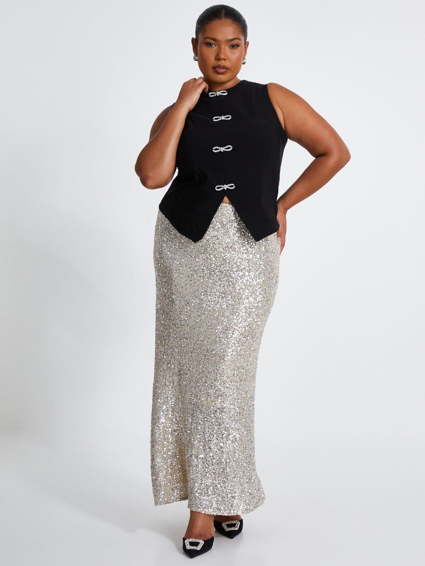 Quiz Petite Champagne Sequin Maxi Skirt littlewoods