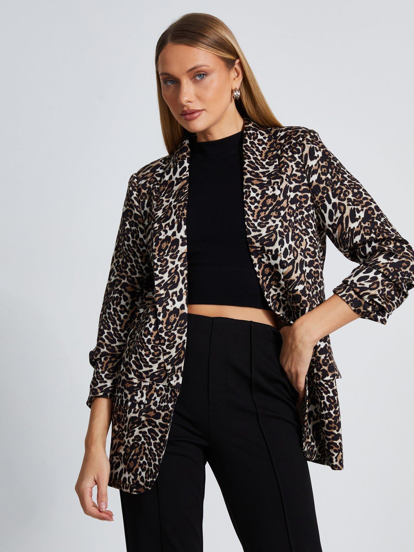  image of quiz-brown-leopard-print-blazer