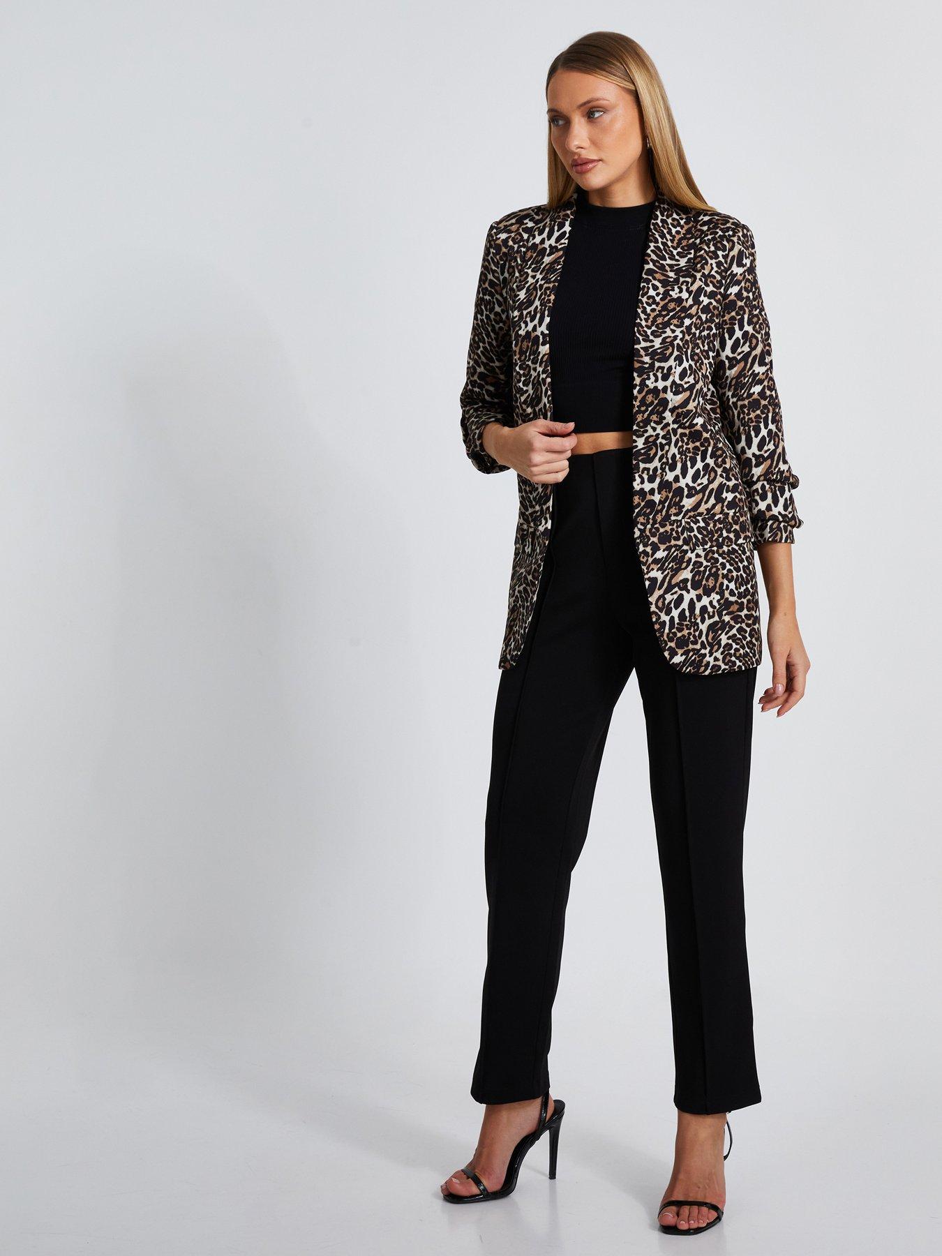 image of quiz-brown-leopard-print-blazer