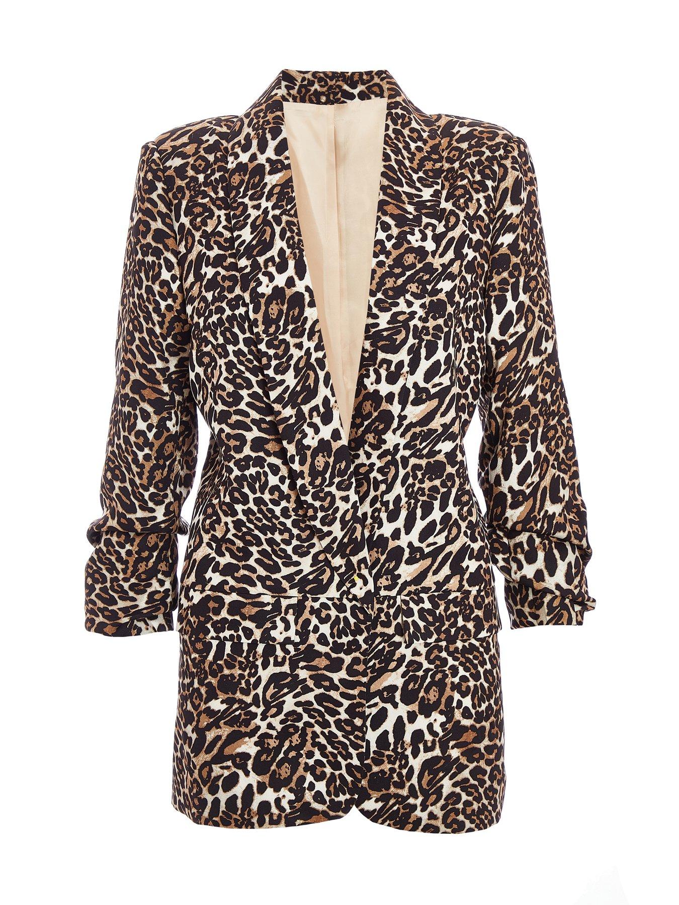  image of quiz-brown-leopard-print-blazer