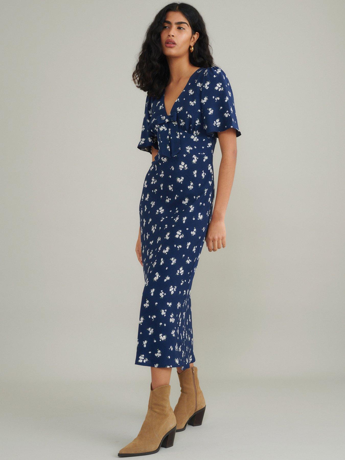 undefined Faith Bow Front Midi Dress - Blue