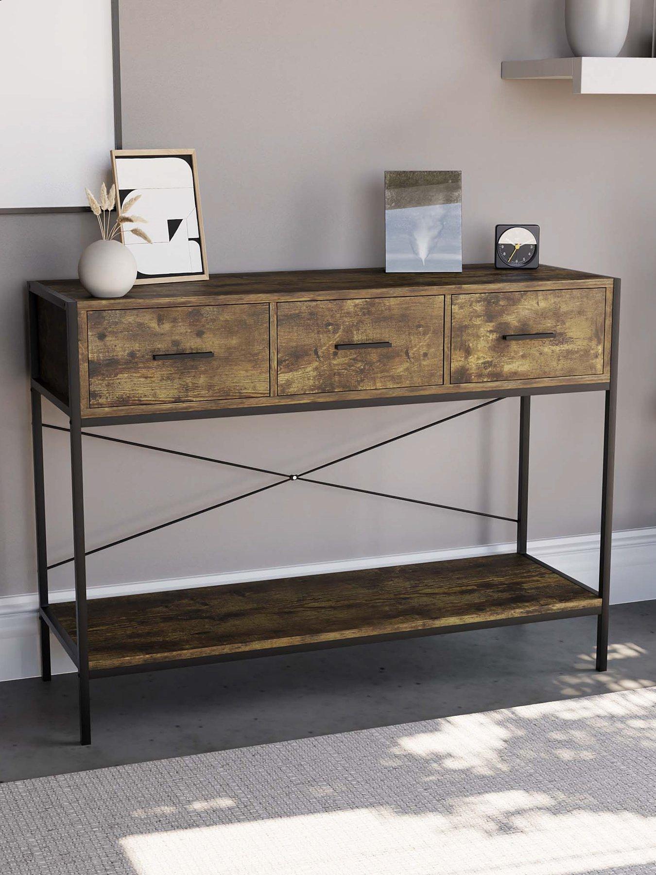 Vida Designs Brooklyn 3 Drawer Console Table - Dark Oak