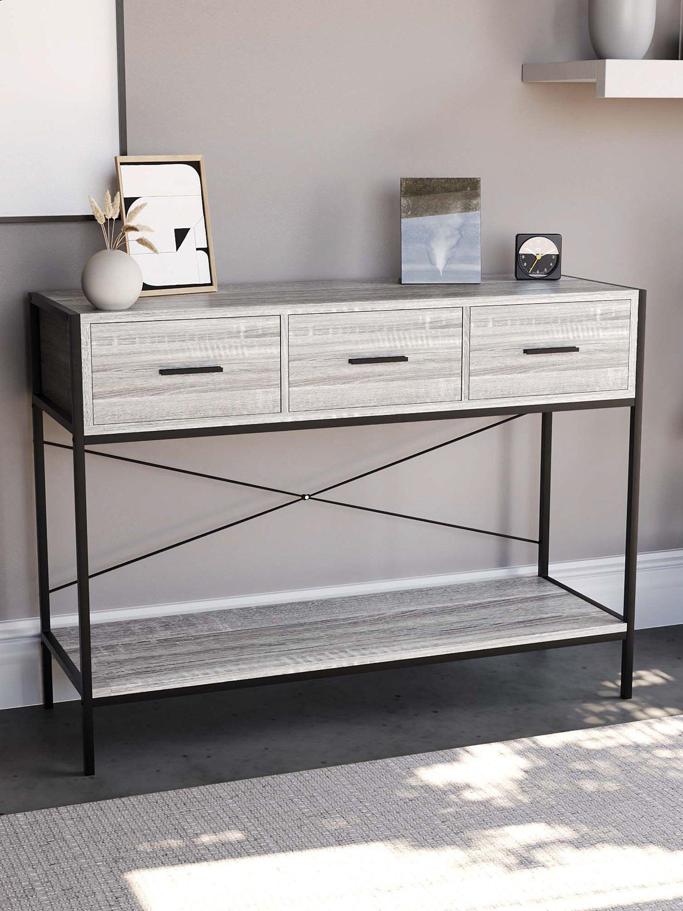 Vida Designs Brooklyn 3 Drawer Console Table - Grey Oak