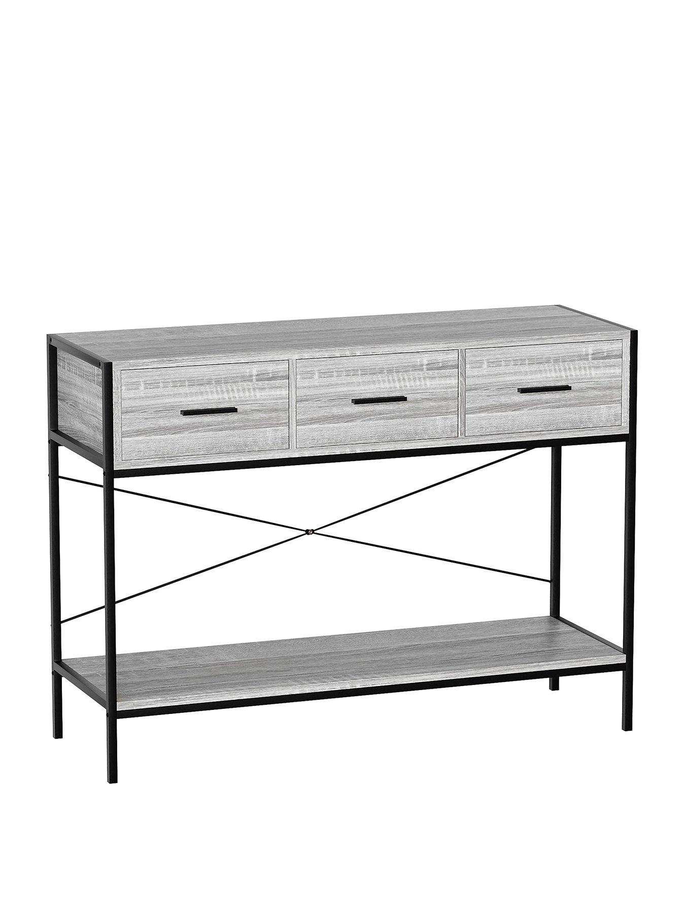  image of vida-designs-brooklyn-3-drawer-console-table-grey-oak