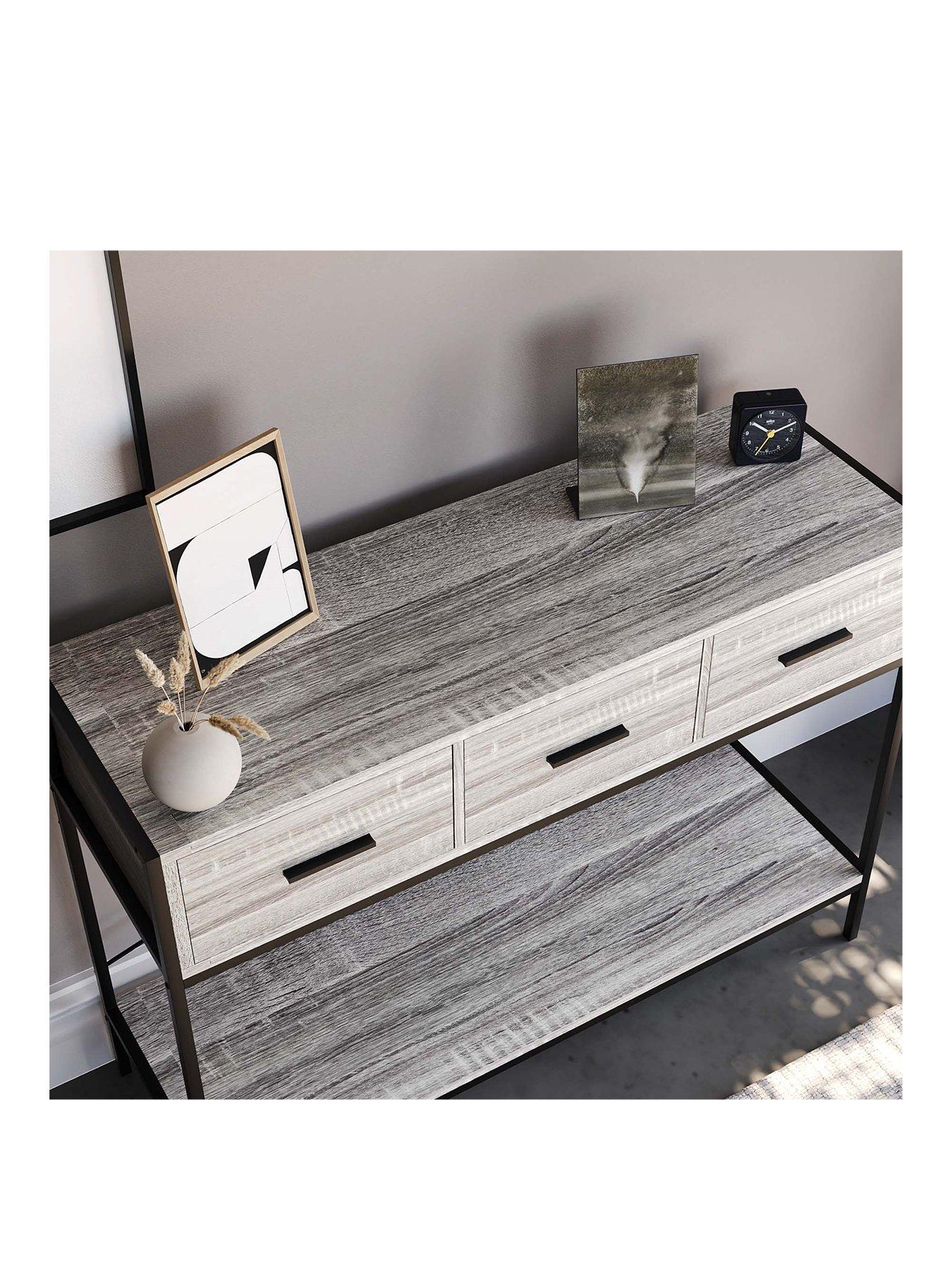  image of vida-designs-brooklyn-3-drawer-console-table-grey-oak