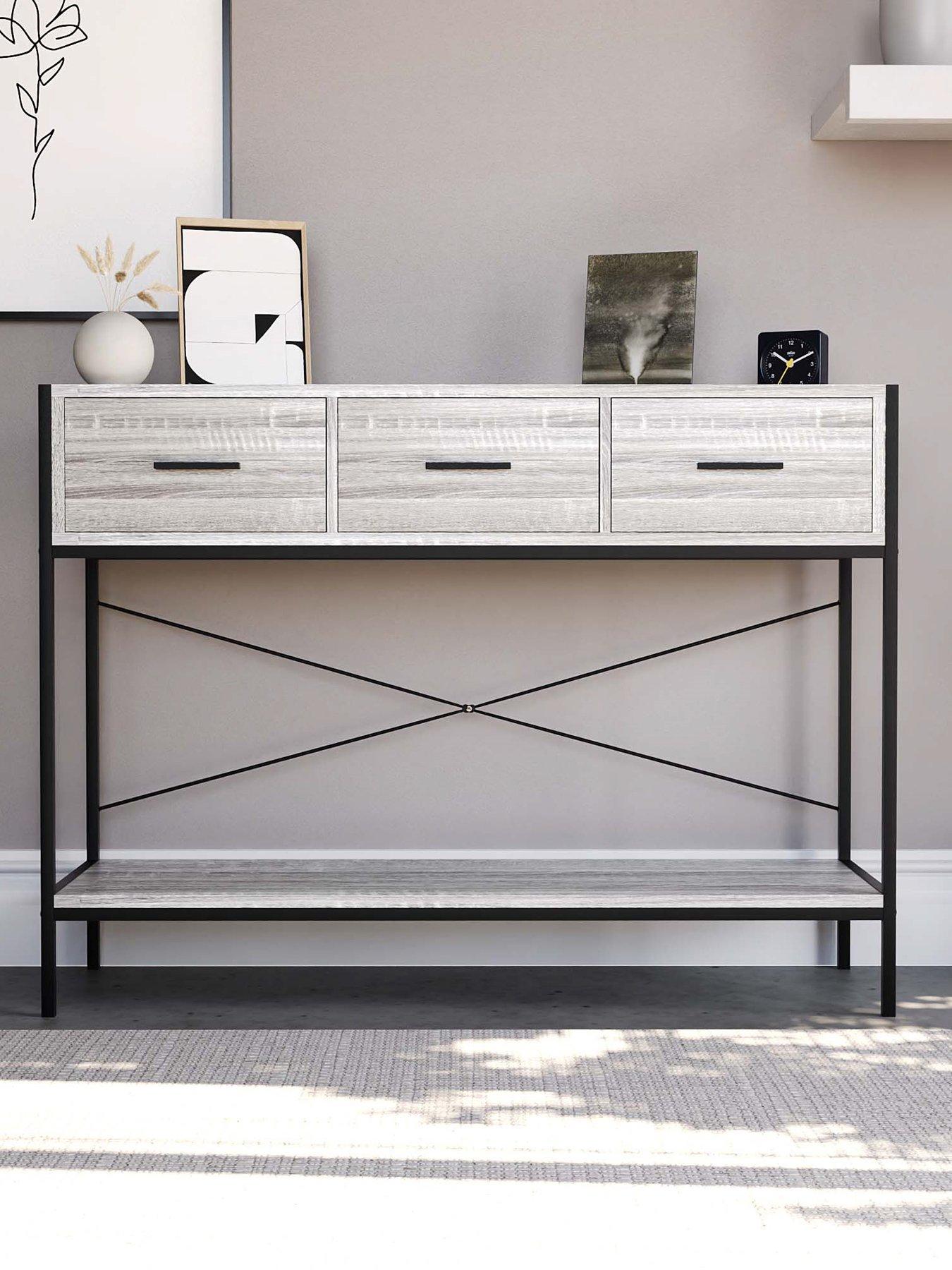  image of vida-designs-brooklyn-3-drawer-console-table-grey-oak