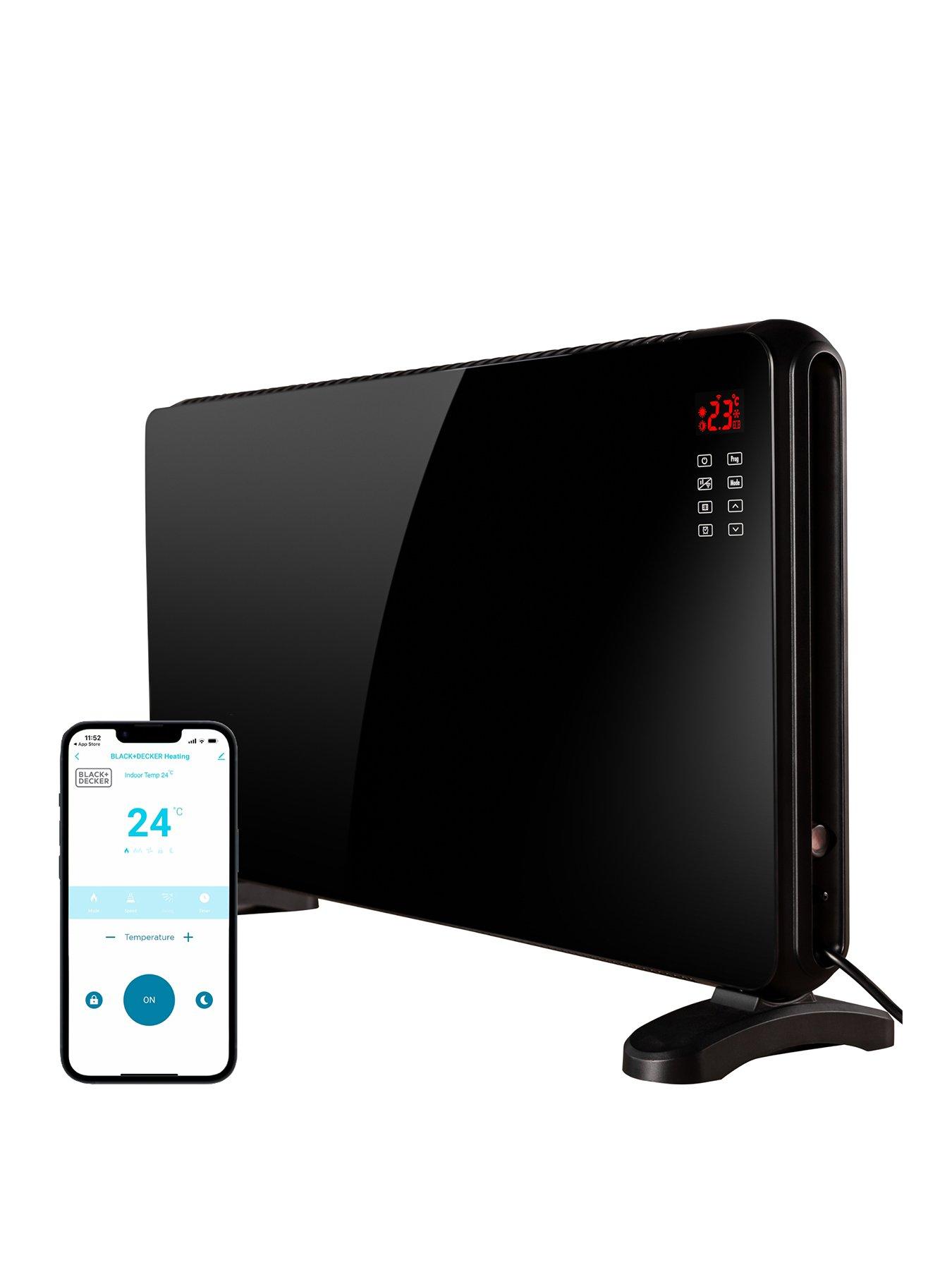 Black & Decker 2kW Smart Glass Panel Heater with 2 Heat Settings - Black