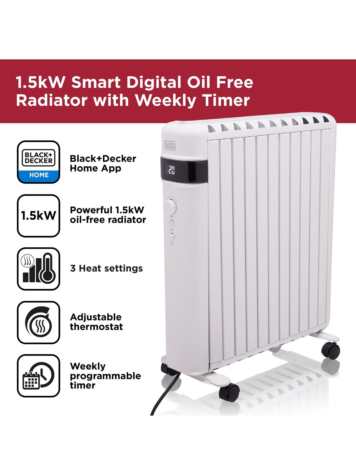 Black & Decker 1.5kW Smart Digital Oil-Free Radiator with 24-Hour Timer ...
