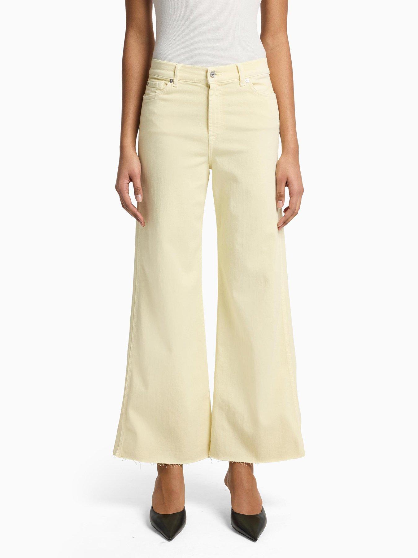 7 FOR ALL MANKIND Lotta Cropped Wide Leg Jeans With Raw Cut Hem - Light Yellow
