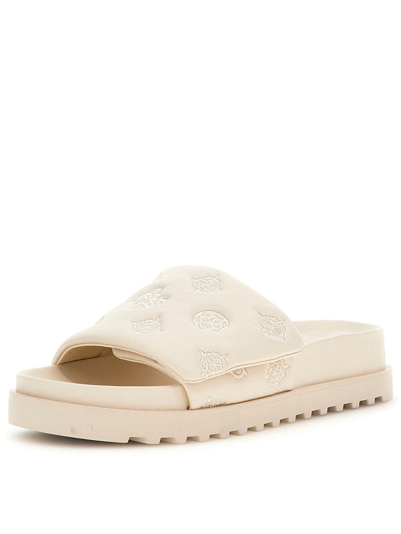 front image of guess-fabio-puffy-logo-slide-cream
