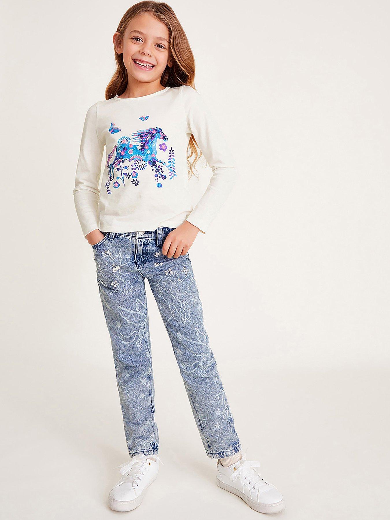 undefined Girls Long Sleeve Horse T-Shirt - Ivory - Cream
