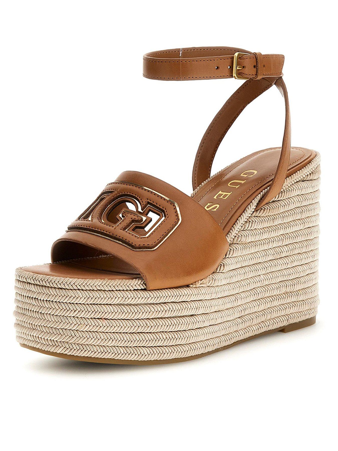 Image 1 of 4 of Guess Lanara Chunky Wedge Sandals - Brown