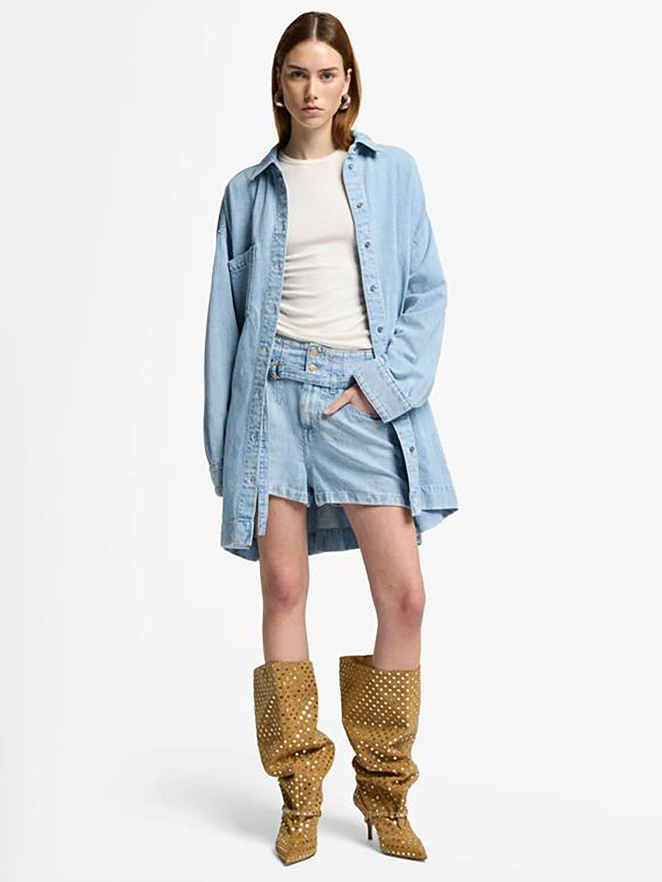 undefined Belted Shorts - Light Wash