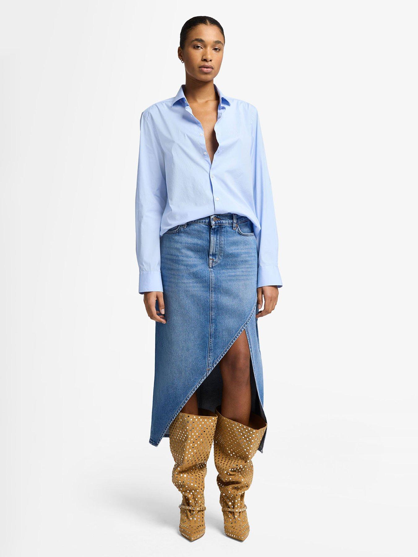 7 FOR ALL MANKIND Libby Denim Skirt With Cut Out - Blue