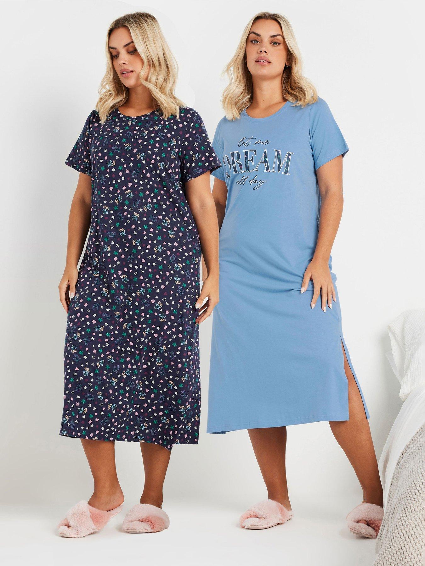 undefined Curve 2 Pack Midi Nightdress - Blue