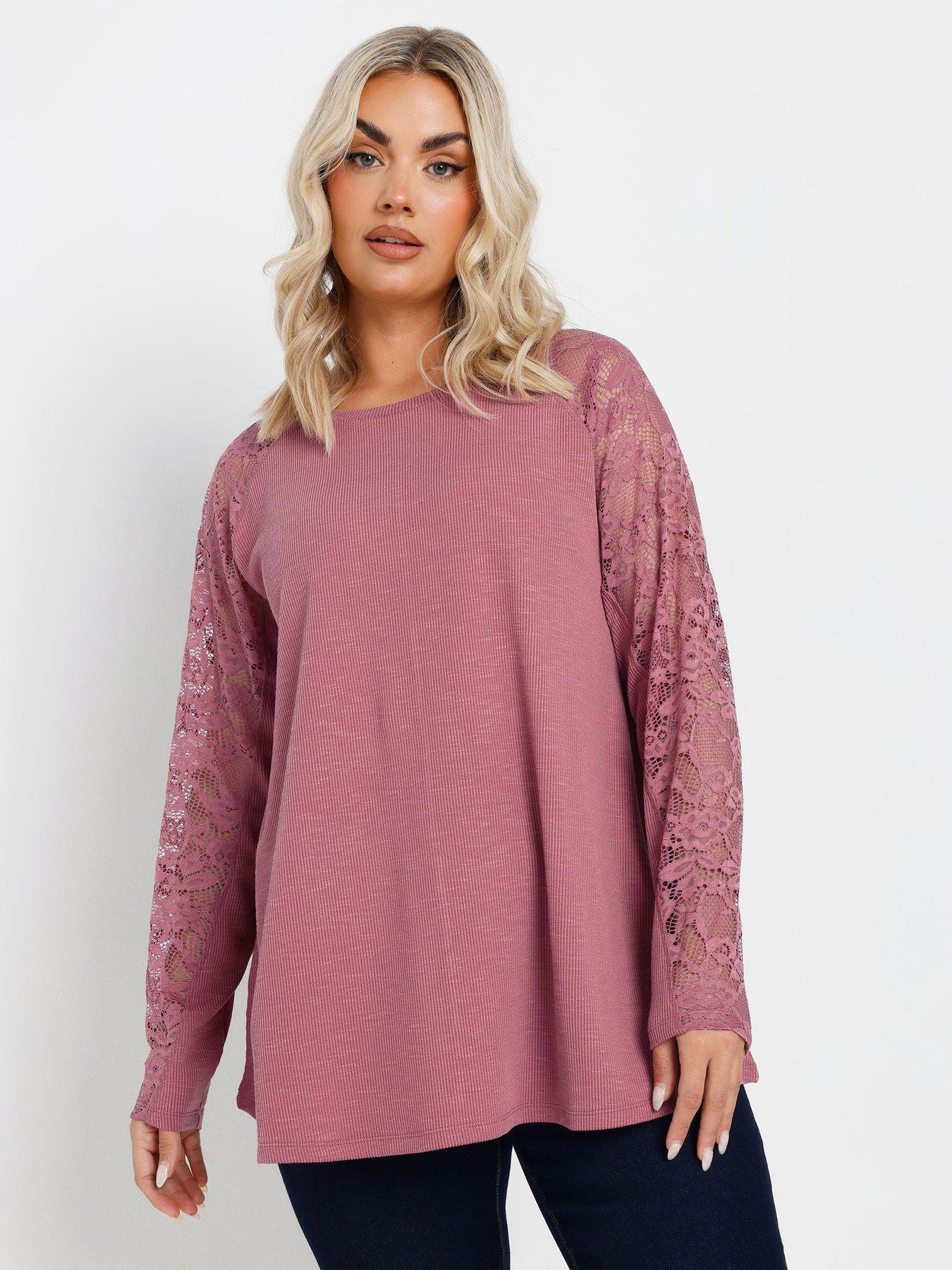 undefined Curve Raglan Lace A-Line T-Shirt - Pink