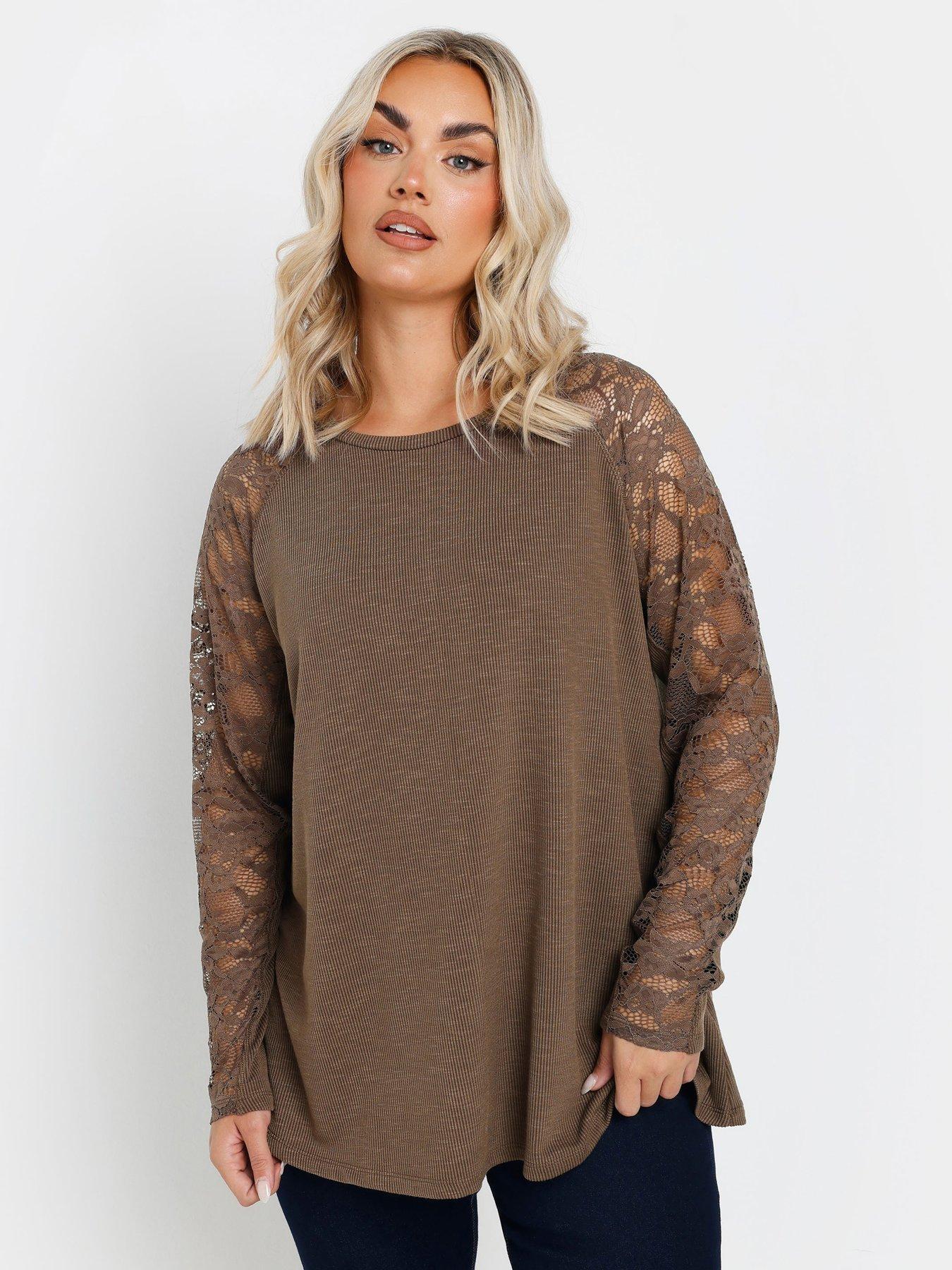  image of yours-curve-raglan-lace-a-line-t-shirt-brown