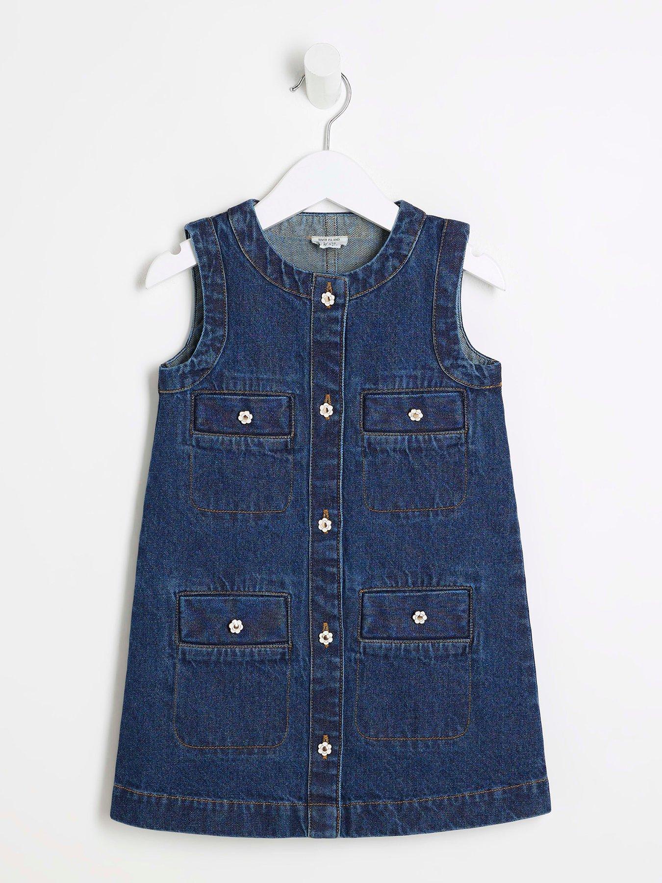  image of river-island-mini-mini-girls-denim-buttoned-pinafore-dress-blue