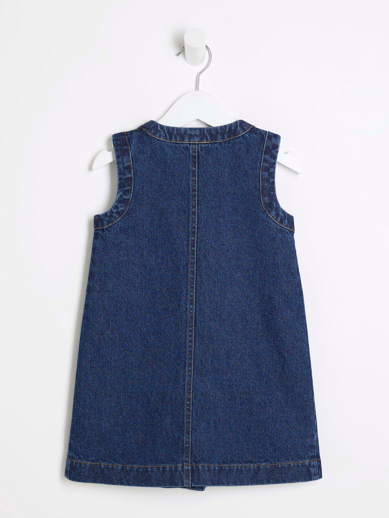  image of river-island-mini-mini-girls-denim-buttoned-pinafore-dress-blue
