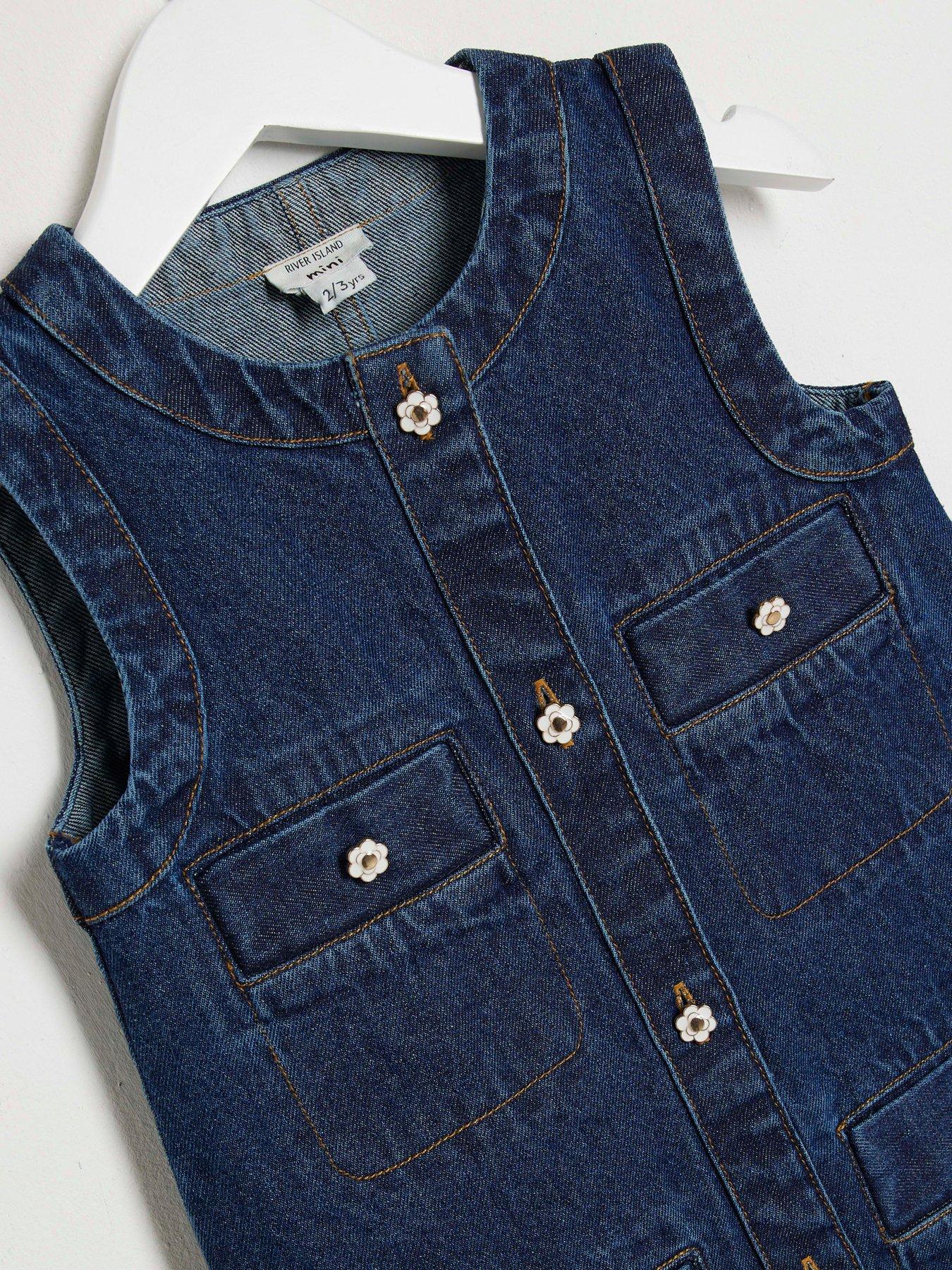  image of river-island-mini-mini-girls-denim-buttoned-pinafore-dress-blue