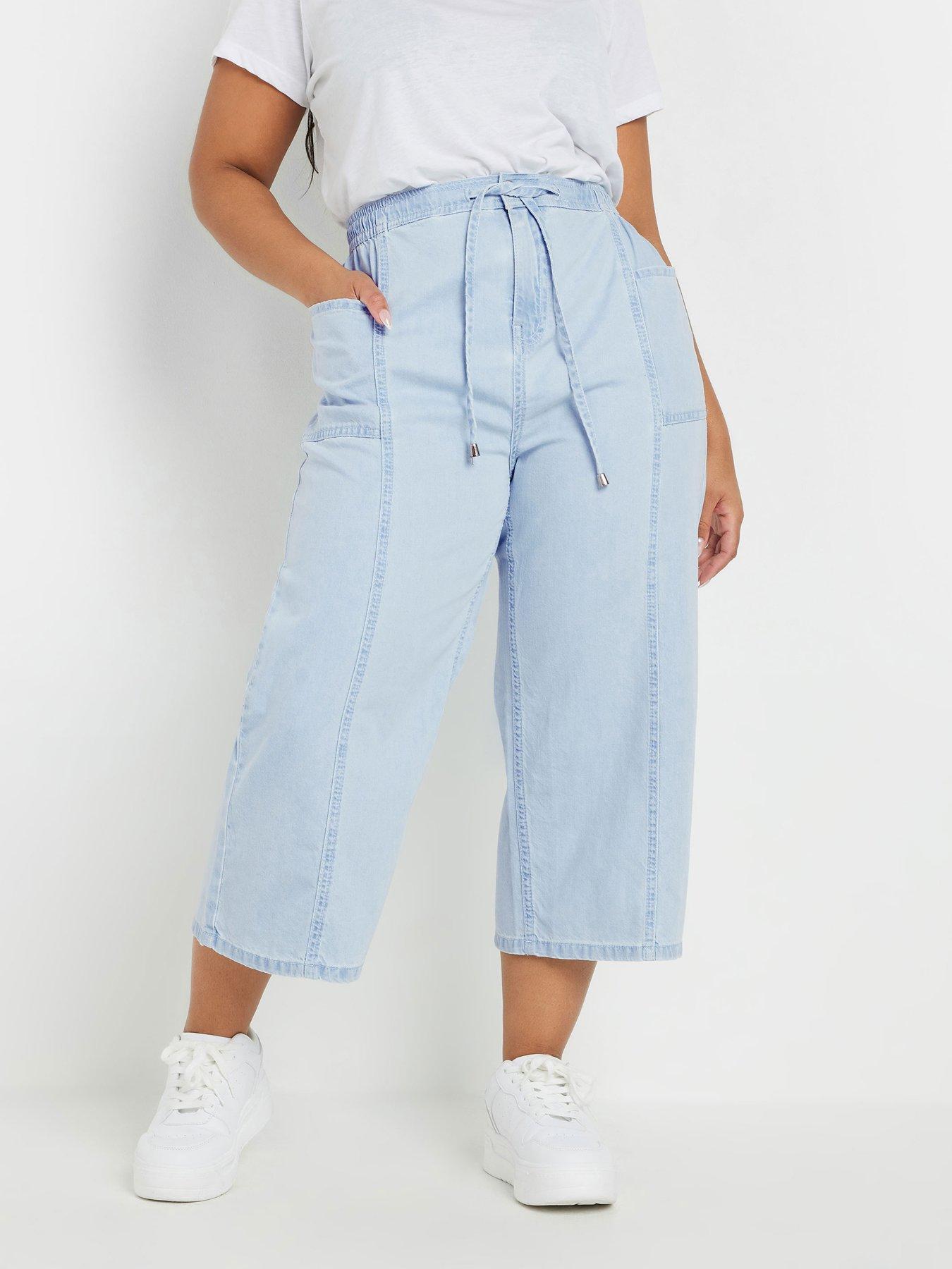 undefined Curve Tie Waist Cropped Trouser - Blue