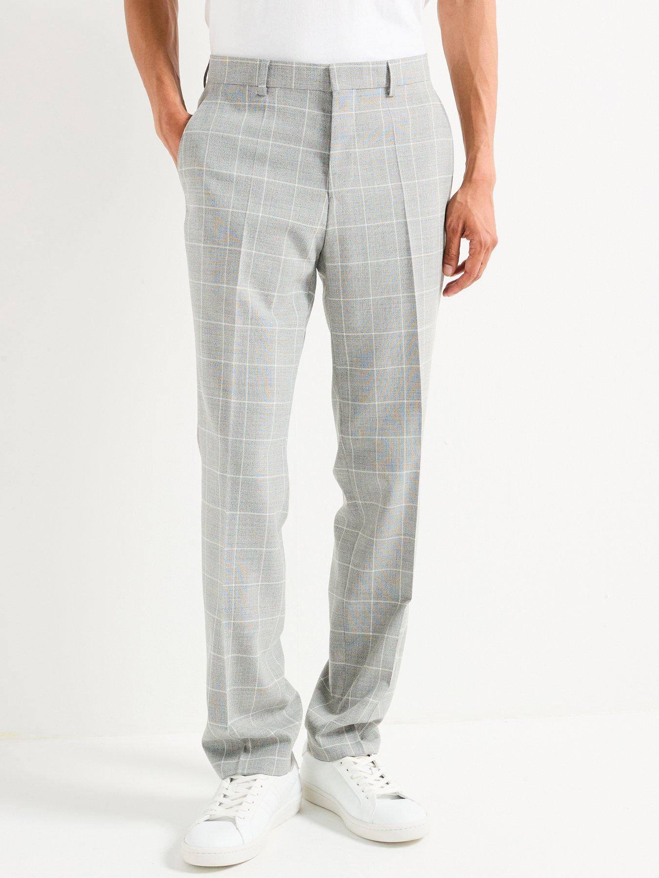 BOSS H-Jasper Regular Fit Wool Mix Check Suit Trousers - Grey