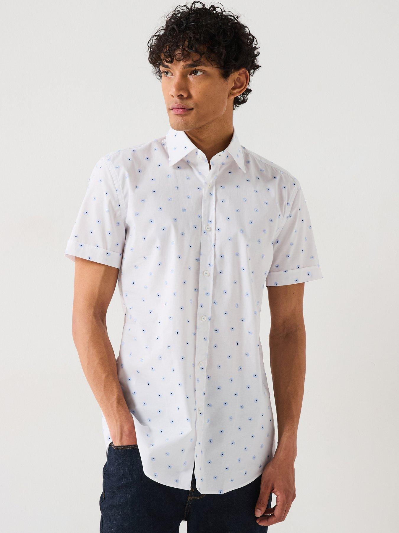 BOSS H-Hank Polka Dot Short Sleeve Shirt- Light Blue
