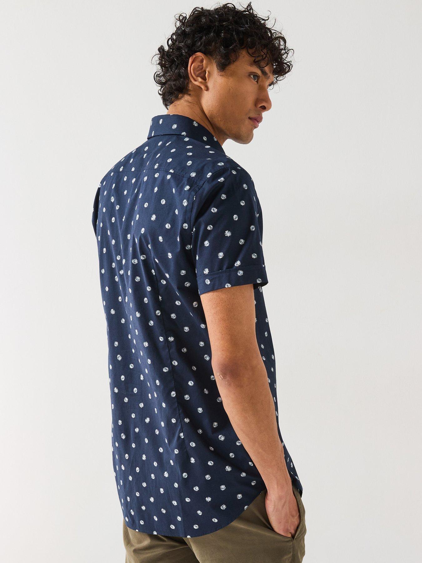  image of boss-h-hank-polka-dot-short-sleeve-shirt-dark-blue