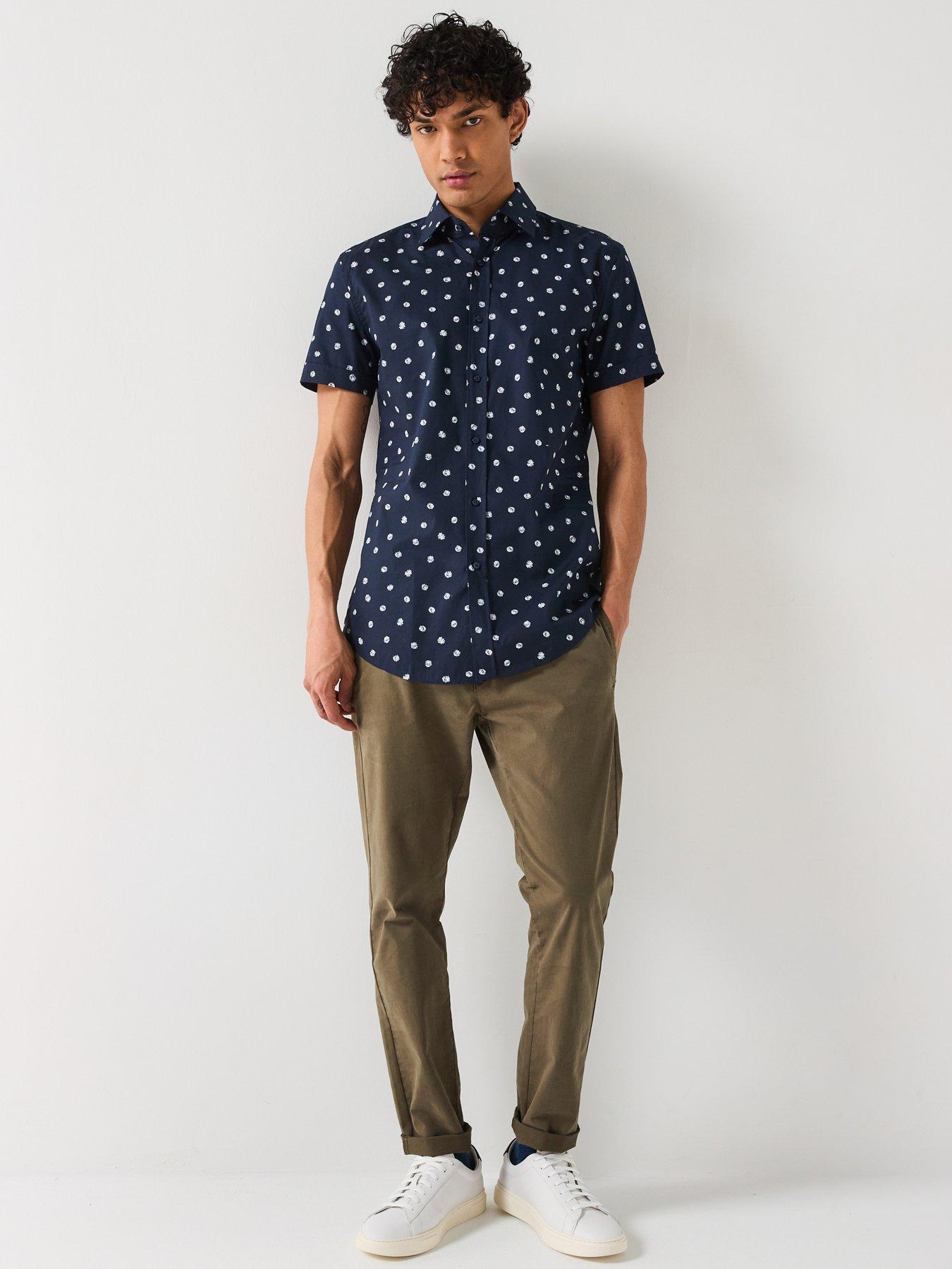  image of boss-h-hank-polka-dot-short-sleeve-shirt-dark-blue