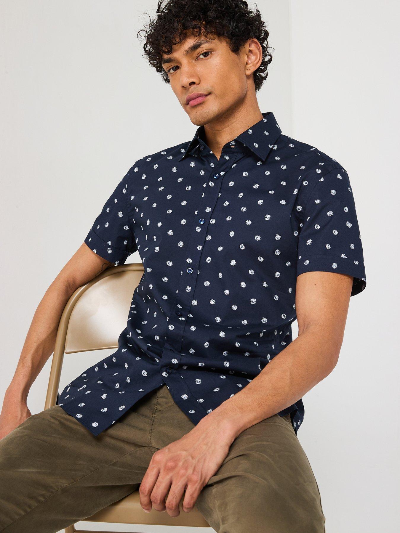  image of boss-h-hank-polka-dot-short-sleeve-shirt-dark-blue