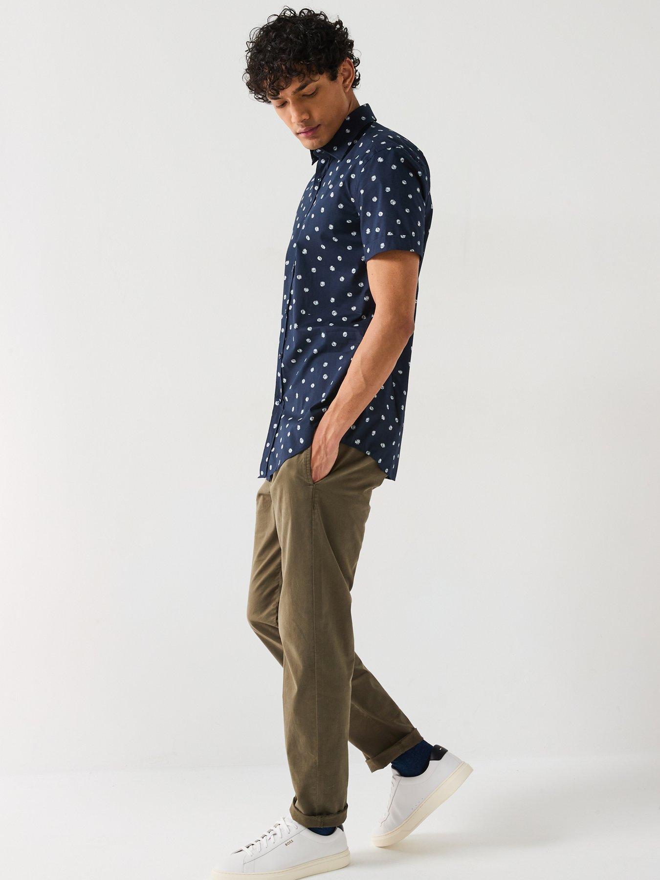  image of boss-h-hank-polka-dot-short-sleeve-shirt-dark-blue