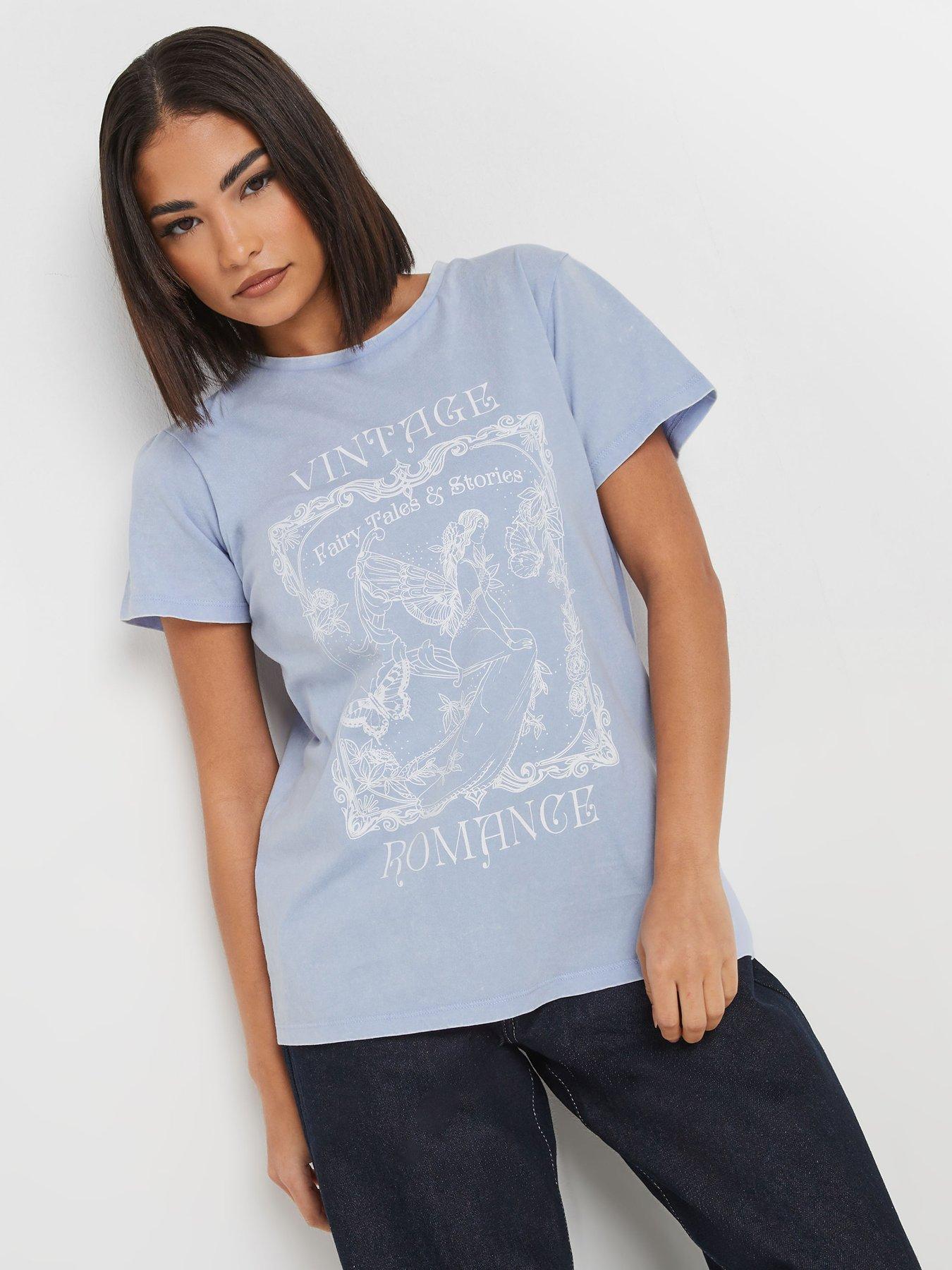 PixieGirl Petite Vintage Acid Wash T Shirt - Blue