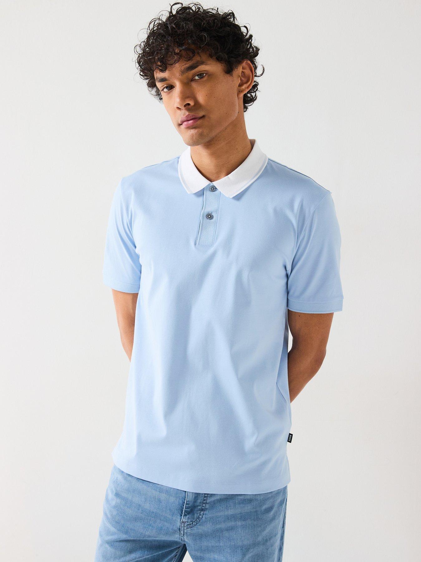 undefined H-Phillipson 199 Contrast Collar Slim Fit Polo Shirt - Light Blue