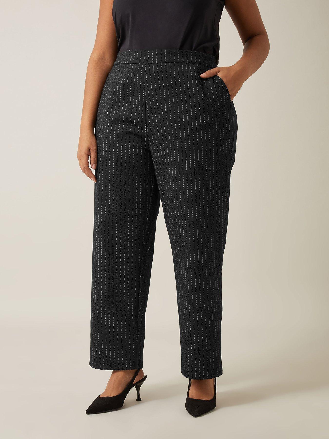 undefined Pinstripe Wide Leg Trouser 27" - Black