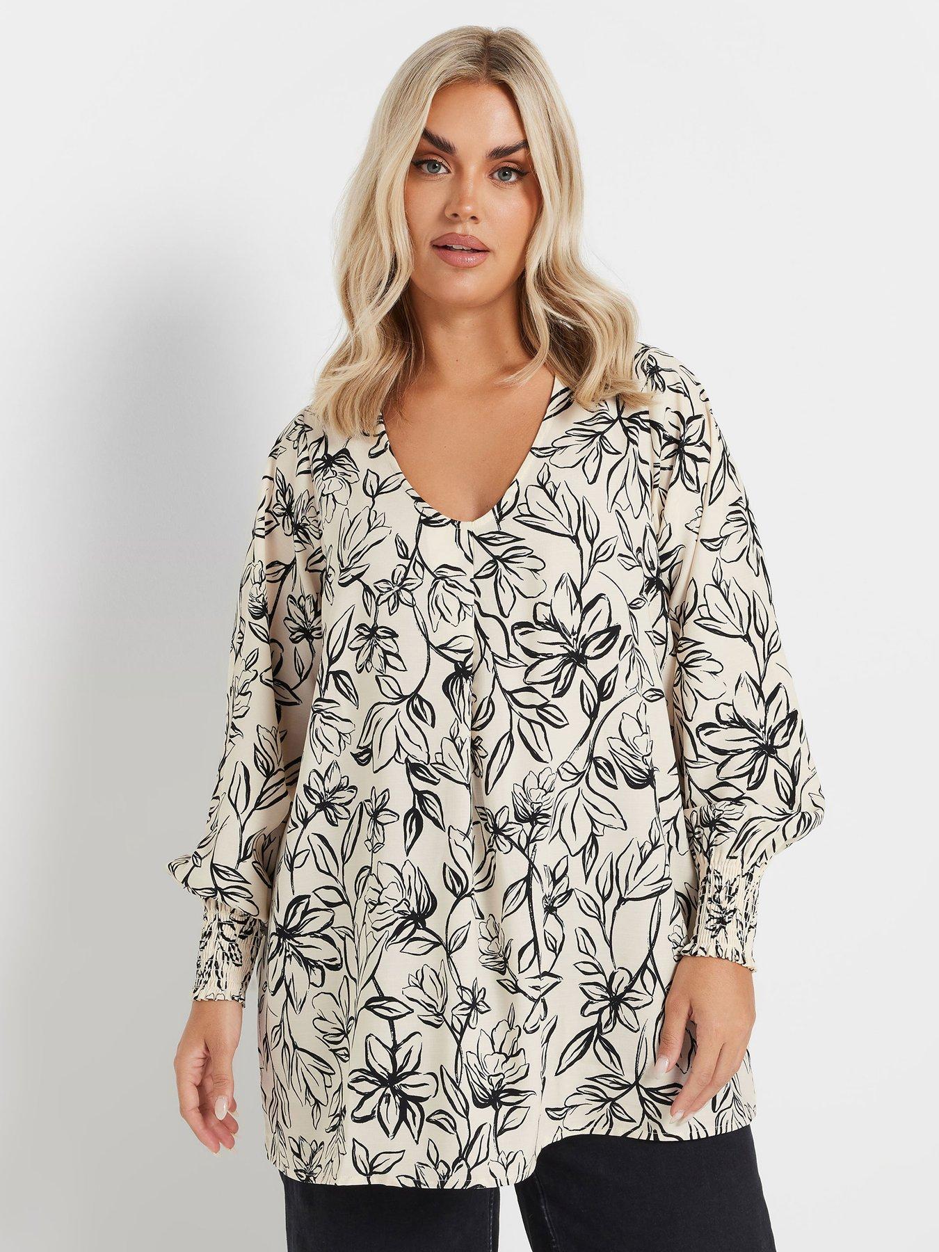 undefined Curve Floral Print V-Neck Blouse - Ivory