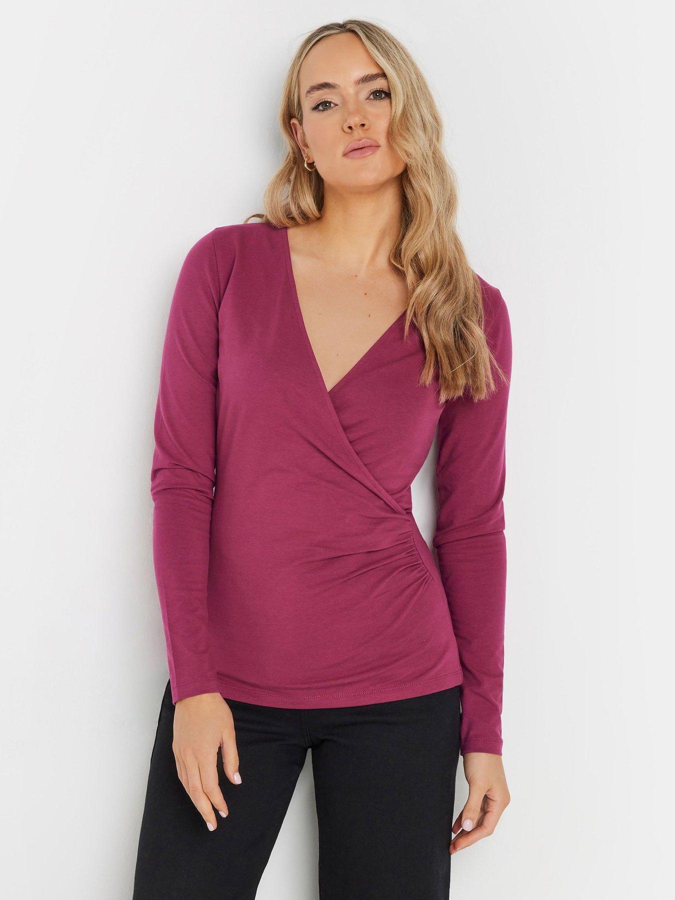  image of long-tall-sally-sleeve-cotton-wrap-top-red