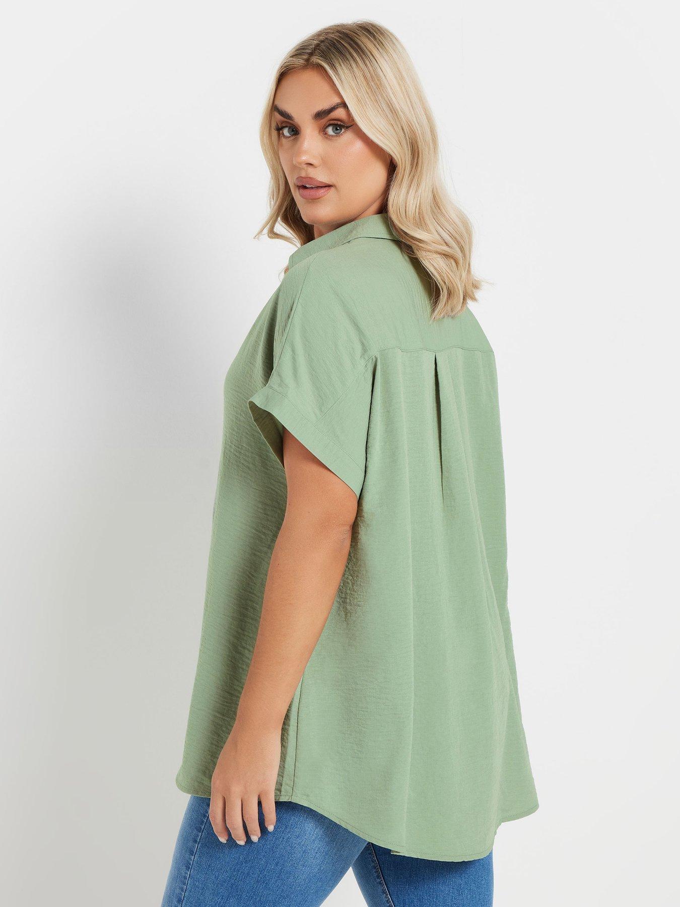  image of yours-curve-short-sleeve-pleat-front-blouse-green