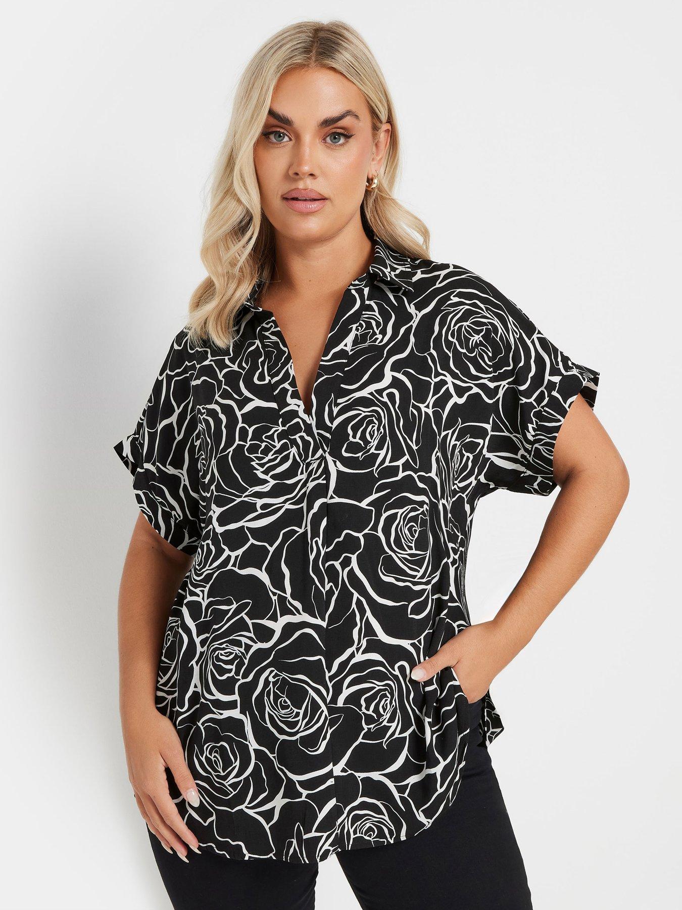  image of yours-curve-floral-print-blouse-black