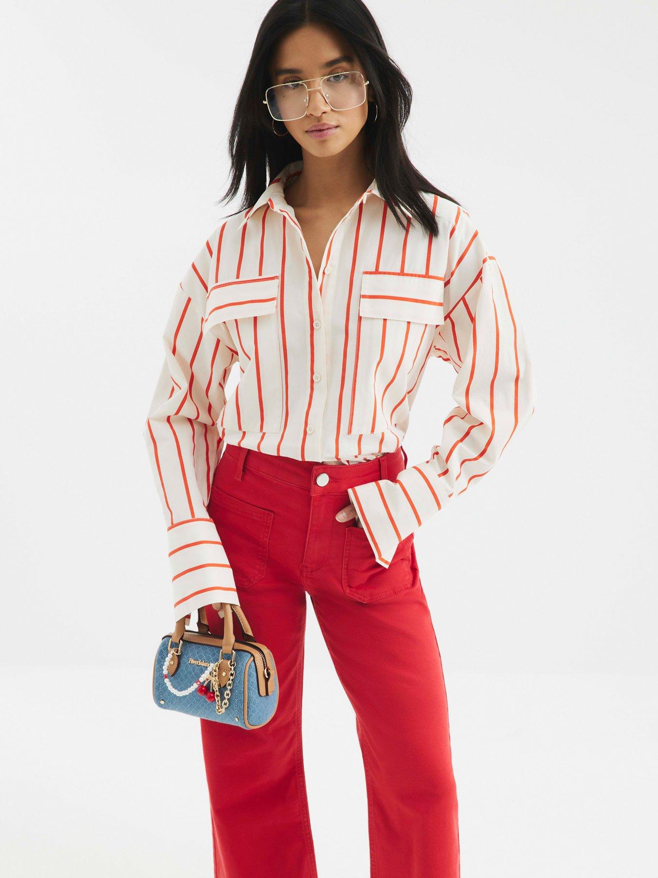 RI Petite Pocket Front Wide Jeans - Red