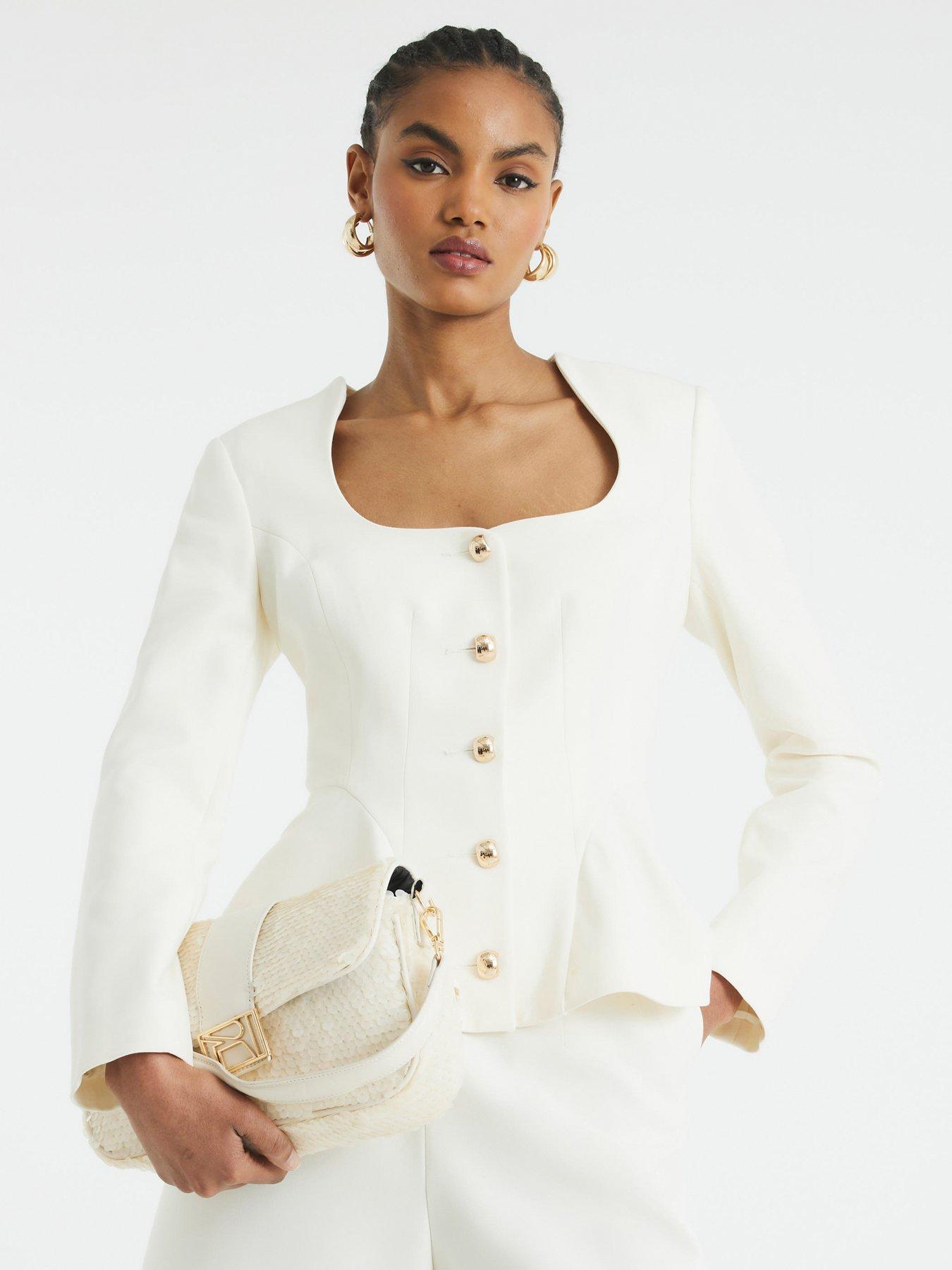  image of river-island-peplum-button-front-blazer-cream