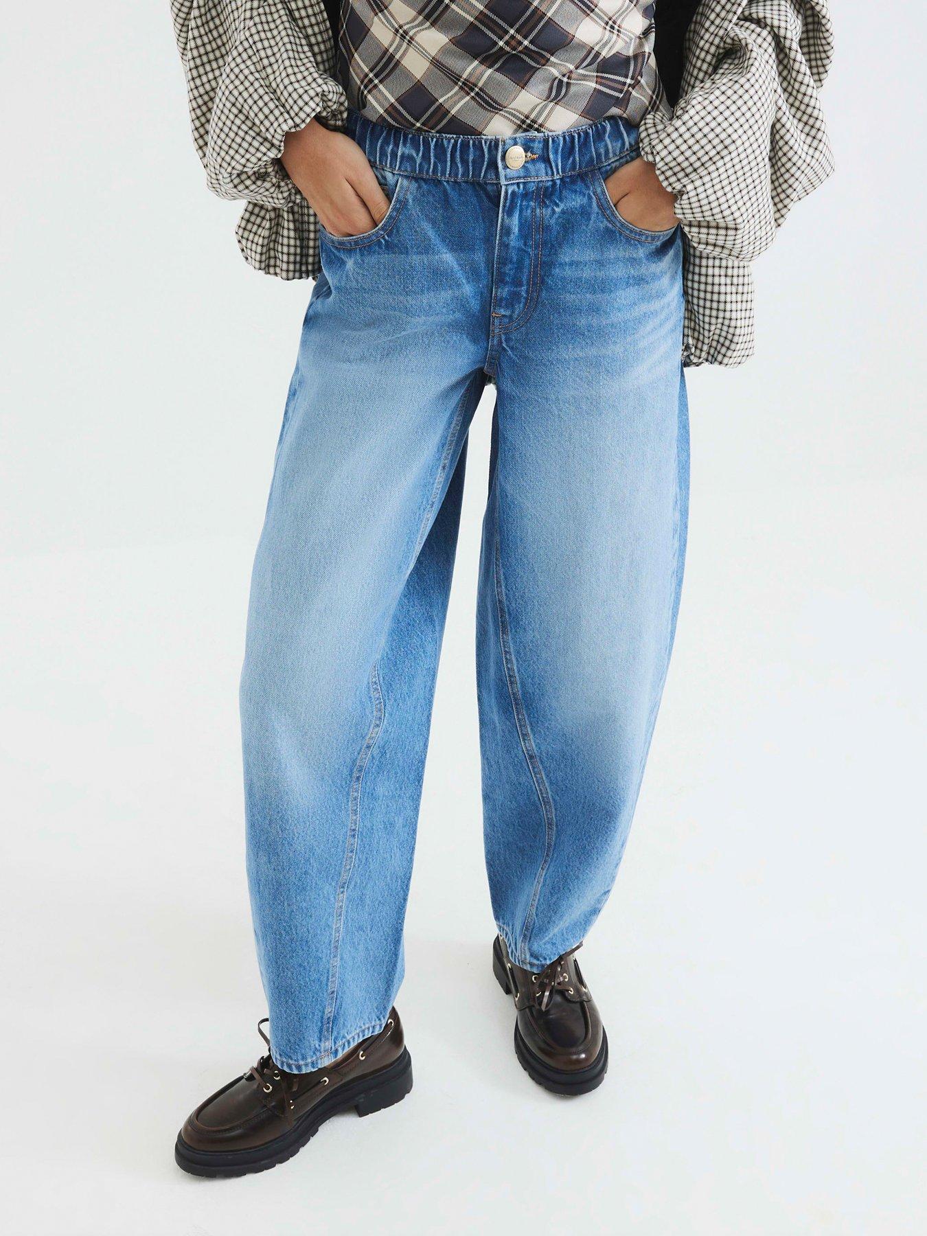 River Island Elasticated Barrel Jean - Medium Blue Denim